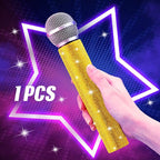Sanwuta Fake Microphone Prop Sparkly Bling Rhinestones Plastic Play Microphone Pretend Glitter Bedazzled Mic for Cosplay Party Costume(Gold)