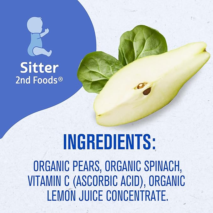 Gerber Stage 2 Baby Food, Organic Pear Spinach Puree Pouch, 2 Servings of Fruit and Veggie, No Added Sweetener, No Artificial Colors or Flavors, 12-Pack