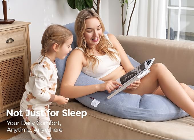 Momcozy Pregnancy Pillow for Sleeping, Dreamlign U Pro Maternity Pillow with Adjustable Leg Pillow, Removable Cover - Support for Back, Hip, Belly, Legs for Pregnant Women, 50-72 Inch Full Body Pillow