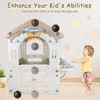 41.3" x 31.4" x 29" Kids Cottage Playhouse, Indoor/Outdoor Toddler Playhouse with Working Doors, Worktop & Basketball Hoop, Durable Plastic Playset for Kids Ages 1+ Years Old