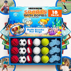 Bath Bombs for Boys with Toys Inside W/Flash Cards - Sports Bath Bombs for Kids - Gift Set of 18 Scented Organic Handmade - 2.5 oz with Natural Essential Oils - 18 Pack