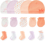 Newborn Baby Boy Girl Caps Mittens Socks Set Cotton Baby Essentials Accessories (Hats+Gloves+Socks)