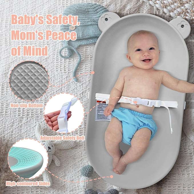 Waterproof Baby Changing Pad, Lightweight and Portable Changing Table with Strap for Changing Diaper, Dresser, Changing Table, Bed, Wipeable Changing Pad, Grey