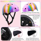 Kids Bike Helmet with DIY Stickers and Knee Pads Elbow Pads Wrist Guard Set for Ages 3-8-14 Toddler Boys Girls Helmet for Roller Skates Cycling Skateboarding Bicycle Scooter
