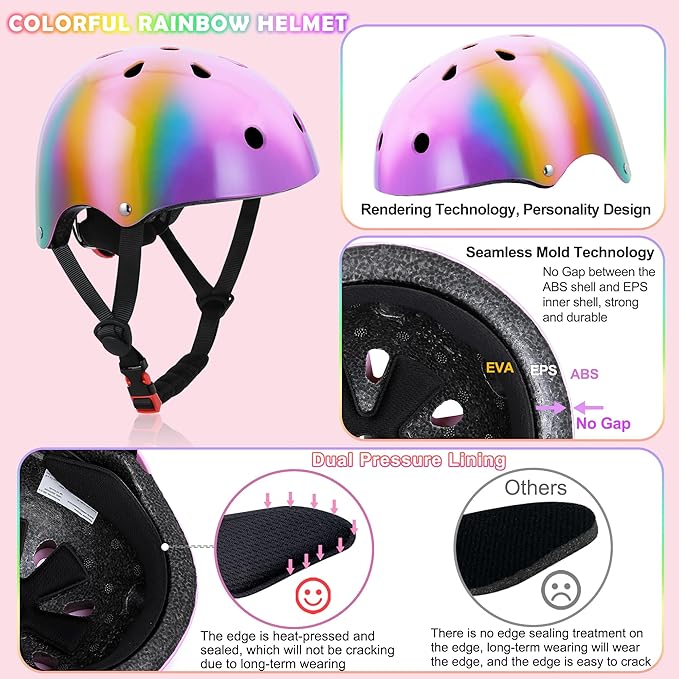 Kids Bike Helmet with DIY Stickers and Knee Pads Elbow Pads Wrist Guard Set for Ages 3-8-14 Toddler Boys Girls Helmet for Roller Skates Cycling Skateboarding Bicycle Scooter