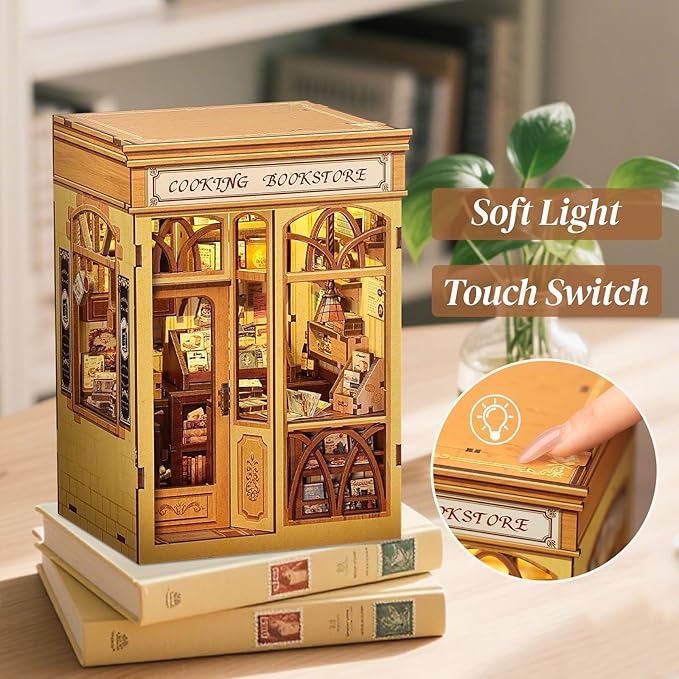 CUTEBEE Book Nook Kit - DIY Miniature House Dollhouse Kit for Adults and Teens, Booknook Tiny House Bookshelf Decor 3D Wooden Puzzle, Gifts for Family, Friends (Cooking Bookstore)
