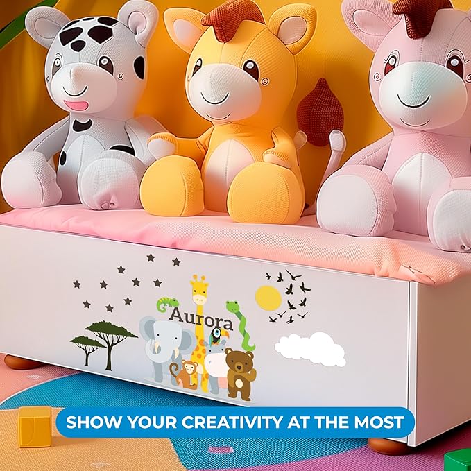 CRYPTONITE Personalized Name Jungle Animals Vinyl Wall Decor I Nursery Wall Decal for Baby Boy & Girl Decoration I Stickers for Kids I Multiple Options for Customization (A. Jungle Animals)