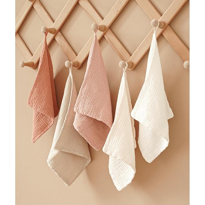 Konssy 10-Pack Muslin Baby Washcloths,100% Cotton Baby Wash Cloths for Newborn Kids Girls & Boys, Soft & Absorbent Washcloths