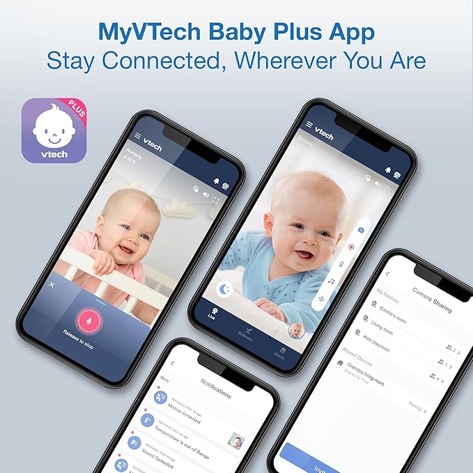 VTech Smart WiFi 7” HD Display Video Baby Monitor, 1080p HD Camera via App, Pan-Tilt-Zoom, Night Light, 2-Way Talk, 2K CMOS Video Sensor, Wide-Angle Viewing, Rechargeable Battery, Free App: RM7866HD