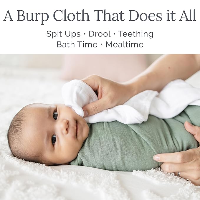 Natemia Muslin Burp Cloths for Baby Boys and Girls - Super Absorbent Baby Burp Cloths, Viscose Derived from Bamboo Cotton Baby Washcloths, 3-Pack Neutral Burp Cloths for Newborn, 21" x 11"