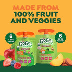 GoGo squeeZ Organic Fruit & veggieZ Applesauce and Puree Variety Pack, Pedal Peach and Boulder Berry, 3.2 oz (Pack of 12), Unsweetened Snacks for Kids, BPA Free Pouches