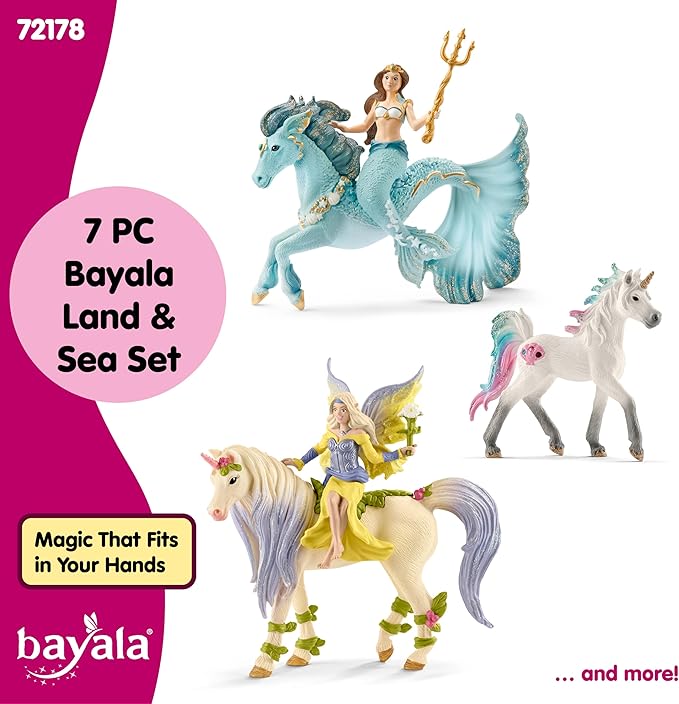 Schleich Bayala - 7 PC Mermaid, Unicorn and Fairy Toy Starter Set for Girls and Boys - Cute Fairies and Unicorn Figures with Accessories - Fantasy Figurine Animal Playset for Kids Ages 5+ - 72178
