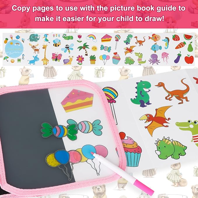 Erasable Doodle Set for Kids - Magic Drawing Book with 12 Watercolor Pens, 14 Pages - Road Trip Car Game Writing Painting Set for Boys and Girls (Rabbit)