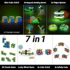 TOSY Magnet Cube 3x3 - 240 Magnets, 30 Blocks, 7 in 1: Puzzle Cube Game, Creative Building Blocks, Transformable Fidget Spinner, Infinity Cube, Magnet Tiles, UV Flashlight, Glowing STEM Toy, 2-Pack