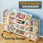 SpaceAid Toy Storage Organizer with 6 Shelves and 12 Bins, Bookshelf/Bookcase, Kids Bin Shelf, Toys Box for Playroom Organization for Bedroom & Room Decor, White, 52.3" W