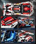 1:10 Race Car MOC Building Kit and Engineering Toy, Adult Collectible Sports Car Technology Car Building Kit, Remote Control Scale Sports Car Model for Adults Men Teens(2277 Pcs)