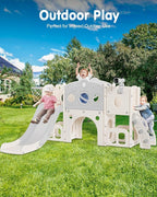 Babytronic Toddler Slide Set, 8 in 1 Kids Slide with Climber, Indoor Outdoor Slide for Toddlers Age 1-3, Toddler Playset with Basketball Hoop and Tunnel, Toddler Indoor Outdoor Playground (White&Gray)