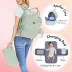 Dikaslon Diaper Bag Backpack with Portable Changing Pad, Pacifier Case and Stroller Straps, Large Unisex Baby Bags for Boys Girls, Multipurpose Travel Back Pack for Moms Dads, Mint Green