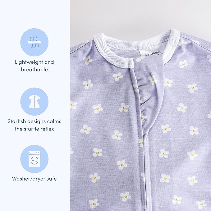 SleepingBaby Zipadee-Zip Transition Swaddle - Cozy Baby Swaddle Blanket with Zipper Convenience - Roomy Wearable Blanket for Easy Diaper Changes - Paperwhite Flowers, Large (12-24 Month)