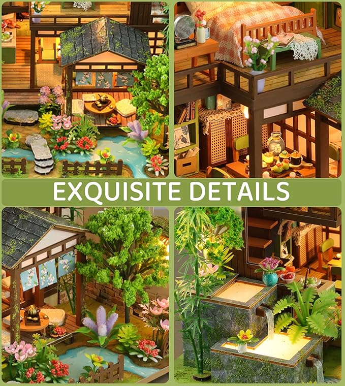 Spilay Miniature Dollhouse Miniature House Kit,DIY Kit Mini Modern Villa Model with Music Box ，Best Christmas Birthday Gift.(Bamboo Spring Courtyard)