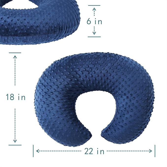 Nursing Pillow and Positioner, Breastfeeding, Bottle Feeding, Baby Sitting Support with Removable Ultra Soft Cover, Tummy Time Support for Baby Boys and Girls (Estate Blue)