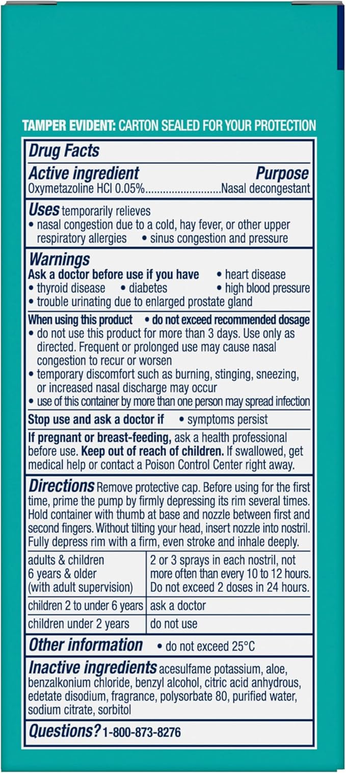 Vicks Sinex Severe Nasal Spray, Moisturizing Ultra Fine Mist with Aloe, Decongestant Medicine, Relief from Stuffy Nose Due to Cold or Allergy, Nasal Congestion & Sinus Pressure Relief, 265 Sprays x 2