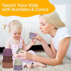 Stacking Cups Baby Toy Educational Cup Stacking Set 8-Pc Stackable Cups with Number Rainbow Nesting Cups for Babies 6-12 Months Stacking Cups for Toddlers 1-3 Perfect for Indoor/Outdoor