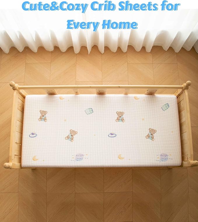 SDY Jersey Crib Sheets for Baby Girls,52"x28"X8", Pink Kawaii Bear Standard Oval/Retangle Crib Mattress Sheets for Toddler,Super Soft Breathable