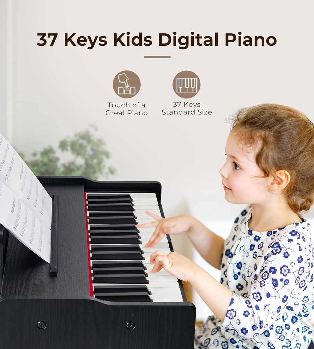 Vangoa Kids Piano Keyboard, 37 Keys Digital Piano for Kids, Music Educational Instrument Toy, Wood Piano for Girls and Boys,Classic Black