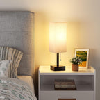 Small Linen Bedroom Lamp - 3 Color Temperature 3000K 5000K 4000K Bedside Lamp, Pull Chain Control, USB A and C Charging Ports, Black Base, for Kids Office Dorm, Bulb Included