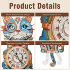 3D Puzzles for Adults Clock-Cat Detective Design Model Kit-Mechanical DIY Pendulum Clock with Roman Numerals-Desk Home Office Decor Personalized Gift for DIY Lovers