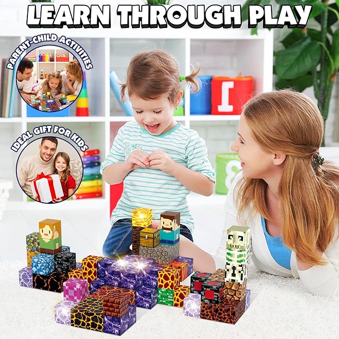 Magnetic Blocks Building Toys Set, Magnetic Building Blocks STEM Construction Toys, 3D Sword Light Up Magnet Cubes Montessori Sensory Stacking Toy for Toddlers Age 3 4 5 6 7 8