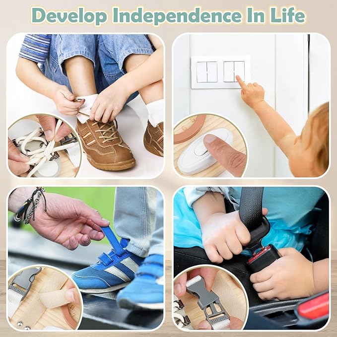 Joyreal Montessori Busy Board for Toddlers - Wooden Sensory Board Activity Board for Fine Motor Skills, Travel Baby Busy Board Sensory Toys for Kids