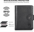 Polare Luxury RFID Blocking Leather Passport Holder Travel Wallet For Men and Women (Black with AirTag Slot(Snap Version))