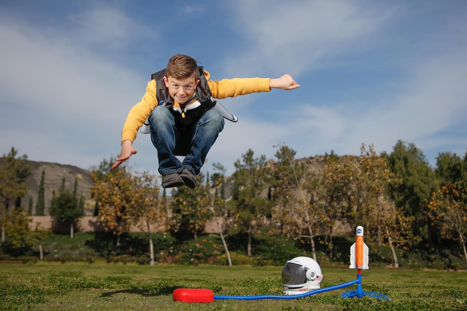 Stomp Rocket Space Collection Rocket Launcher for Kids, 3 NASA Rockets - Backyard & Outdoor Fun Toy Gift for Boys & Girls - STEM Soft Foam Blaster Set Soars Up to 100 Feet - Ages 5 & Up