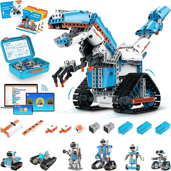 WhalesBot E7 Pro Coding & Remote Control Robot Kit for Kids 8+, Scratch & Modular Programming, Educational Engineering Science Toy Set with Smart Controller/Sensors/Motors for Kids Ages 8-12, 12-16