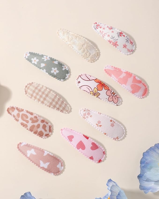 doboi 40Pcs Toddler Hair Clips Baby Girl Hair Bows Clips Floral Print Non Slip Wrapped Snap Heart shaped Hairpins Flower Clips for Hair Barrettes Hair Accessories for Baby Toddler Girls Kids