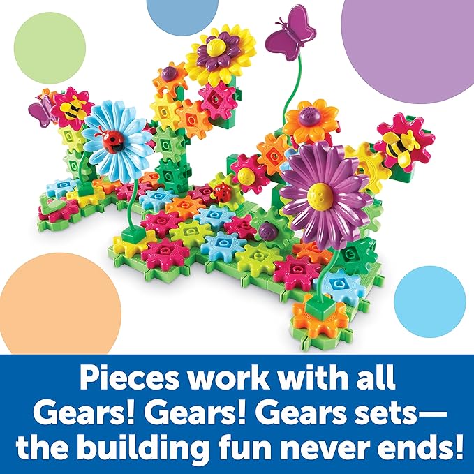 Learning Resources Gears! Gears! Gears! Build & Bloom Building Set - 116 Pieces, Ages 4+, STEM Activities, Fine Motor Skills, Toddler Explorer Kit, Science and Construction