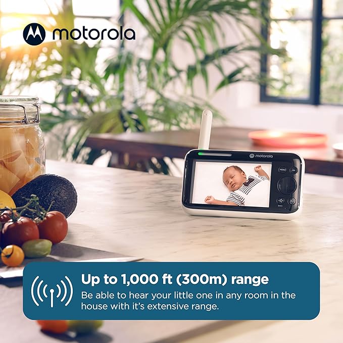 Motorola Nursery Video Baby Monitor with Camera, 5" Screen HD PIP1610, No WiFi, Wall Mount, Long Range, 2-Way Audio, Temperature Sensor, Motorized, Lullabies