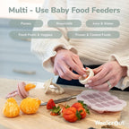 WeeSprout Baby Food Feeder Set - 2 Silicone Feeders & Reusable Freezer Tray with Lid - BPA-Free Fresh Fruit & Veggie Pacifier for Babies & Toddlers - Double as Teething Toys - Dishwasher Safe