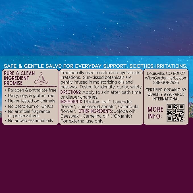 WishGarden Herbs Baby Bum Diaper Rash Balm - USDA Certified Organic Bum Balm w/Calendula & Plantain, Plant-Based Ointment Hydrates & Soothes Baby's Delicate Skin, Cloth Diaper Friendly, 2oz