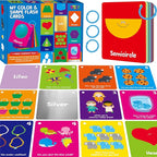 Color & Shape Flashcards, 50 Double-Sided Cards (30 Colors & 20 Shapes) Colorful Cards Educational Learning Tools for Preschool and Toddlers (3 Reclosable Rings Attached)