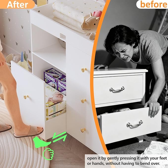 Baby Changing Table,Diaper Changing Table with Large Tabletop,4 Drawers,Open Storage Space & Side Shelves,Modern Storage Crib with Changing Table Dresser for Nurseries and Baby Rooms,White