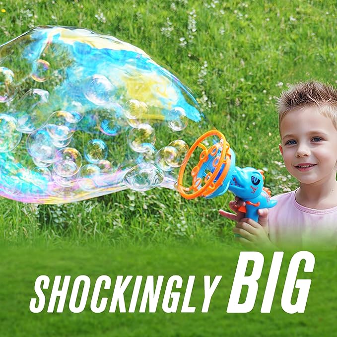 Electric Dinosaur Bubble Machine Gun for Kids Ages 4-8, Big Dino Bubble Blaster with Bubble in Giant Bubble Design, Outdoor Backyard Toys Fun for Toddlers 1-3-5 Birthday Parties