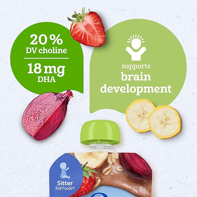 Gerber Stage 2 Baby Food, Organic Banana Strawberry Beet Oatmeal, Baby Puree, 12PK