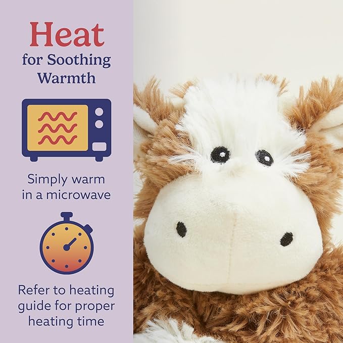 warmies Junior Microwavable & Weighted Stuffed Animals, Cow - Heated Stuffed Animal Plushie for Warmth & Comfort - Cute Soft Plush Toys for Adults & Children (Boys, Girls, Babies & Toddlers)