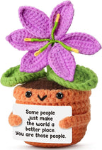 Handmade Grateful Crochet Purple Lily Flower Doll with Appreciation Card – Thank You Gift for Women, Friends, Coworkers, Teachers, Nurses for Her Birthday, Mother’s Day, Christmas.