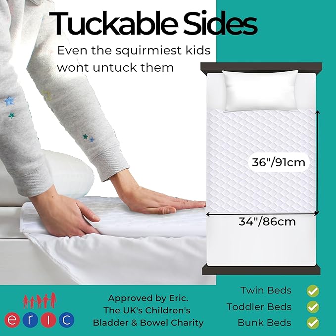 Hygge Sheets® Potty Training Pee Pads for Kids, Toddlers - 100% Waterproof, Non Slip Bed Wetting Pad for Twin Beds - Washable, Reusable Mattress & Sheet Protector - White