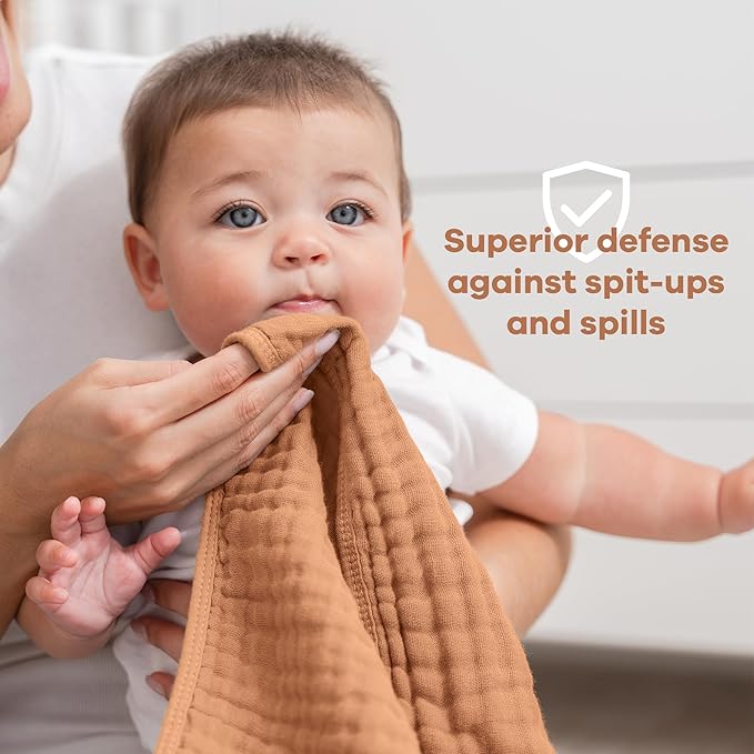 Comfy Cubs Muslin Burp Cloths 20" x 10", Pack of 6 - Large, 6-Layer, Ultra Absorbent 100% Cotton for Baby Drool and Messes - Soft, Safe & Gentle Baby Burp Cloths Set for Boys & Girls - Caramel