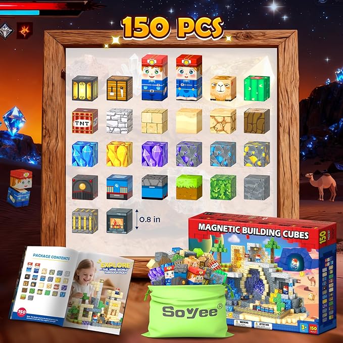 150 PCS Magnetic Blocks: Magnet Building Toys for Kids Ages 4-8, STEM Sensory Building Cubes for Toddlers, Build Mine Magnet World Set for 3-12 Boy Girl Years Old Birthday
